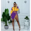 Tracksuit Mulheres Outono Inverno Designer Roupas Duas Peças Conjunto Elástico Patchwork Cor Manga Longa Jaqueta Bomber E Sexy Split Mini Saia Define 2pcs Outfits