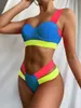 Sexy conjunto de maiôs femininos sexy roupa de banho retalhos biquíni 2023 mulher push up biquini neon biquinis maiô fatos de banho 230808