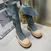 Buty Denim Chelsea Knee High Platform Designer Winter Flats Buty Got Motocykl Casual Snow Botas 230907