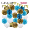 Andra evenemangsfestleveranser Julfest Favor Gold Green Set Hanging Round Paper Lantern Banner Honeycomb Ball For Kids Boy Girl Baptism Wedding Decor 230907