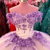 فساتين Lilac 2024 قبالة الكتف 3D زهرة حلوة 15 ثيابين مخزنة Vestidos de 16 Quinceanera 326 326