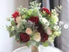 Kwiaty ślubne Eilyrosia Przyjazd Rustykalny burgundowy bukiet zielony liście różowe róże Eucalypse Ramo de boda novia wykonane na zamówienie