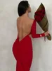 Robes décontractées Robe de fête de Noël rouge Femmes Sexy Straped Maxi Maxi Automne Hiver Manches longues Slim Anniversaire Club de mariage Tenues