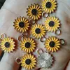 Charms 30Pcs/Lot Yellow Enamel Daisy Flower Charms 14mm For Bracelet Earring Necklace Pendants Alloy Jewelry Making Findings 230907