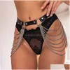 Outros Goth Tassel Preto Cadeia de Couro Barriga Cintura Curta Saia Vestido Coxa Harness Y Body Punk Rave Festival Outfit Presente Gota Entrega Dhj7h