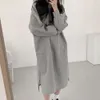 Höst- och vinterhuven Pullover Long Sweater Women's Korean version Lossa och smal mittlängd över knädelad plyschklänning