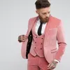 Men-Suits Blazers Pink Velvet Men 3piecesjacket Vest Vests Tuxedos Fashion Custome Homme Terno Slim Fit Party Mens262c