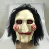 Masques de fête Masker boneka Jigsaw masculage gergaji mesin film dengan rambut palsu latex menyeramkan Halloween topeng seram pesta Cosplay Prop 230907