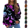 Hoodies للسيدات الخريف والشتاء جولة الرقبة التدرج هالوين طباعة زر التصميم فضفاضة عرضية غير رسمية camiseta de