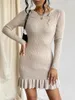 Casual Dresses Ladies Round Neck Long Sleeve Pullover Slim Knitted Sweater Mid Length Knit Dress Elegant Women Autumn Winter Vestidos