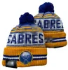 2023 Sabres Hockey Beanie North American Side Side Patch Winter Sport Sport Knit Hat Caps A0