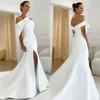 Abiti da sposa eleganti in crepe lungo con spalle scoperte con fiocco sirena avorio cerniera posteriore abiti da sposa Abendkleider abiti da sposa con pieghe per le donne