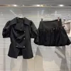 Arbeitskleider 2023 Sommer Frau Skort Rock Set 2 Stück Anzüge Zweireiher Puffärmel Anzug Jacke Blase Outfit Mädchen Damen