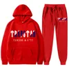 Mode nya mäns lapptäcke set casual par trapstar hoodie set