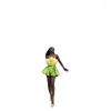 Skirts Trendy Two Pieces Women Suits Mini Skirt Sets Summer Yellow Strapless Flower Ruffled Tulle Top & Green Satin Short