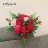 Bröllopsblommor Eillyrosia Red Pink Retro Bridal Bouquet för brud Vackra konstgjorda skräddarsydda