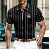 Polo da uomo a righe lettera stampa 3d grafica polo da uomo con zip strisce caucali camicia con risvolto uomo camicie da golf maniche corte cerniera uomo abbigliamento 230907