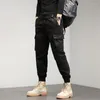 Men's Pants Elastic Waist Men Cargo Jogging Cotton Pockets With Zipper Denim Trousers 2024 Summer Black JeansTactical