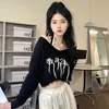 Deeptown Koreanische Streetwear Y2k Crop 2 Stück Sets Top Frauen Harajuku Mode Brief Oversize-Pullover Grunge Off Schulter Jumper