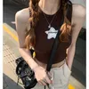 Deeptown American Vintage Star Gray Tank Tops Kvinna Kpop Streetwear Slim Semeless Summer Tshirts Y2K Harajuku Crop Top Female