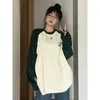 ディープタウン韓国スタイルグリーンスウェットシャツ女性Y2Kハラジュクヒップホップパッチワーク長袖Tシャツ