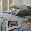 Ensembles de literie Lanlika été gris foncé 100% soie housse de couette taie d'oreiller drap de lit ensemble de couette linge roi reine ajusté 230907