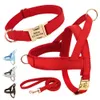 Dog Collars Leashes Customized Leather Dog Collar Harness Leash Set Personalized Pet Mesh Vest Harness ID Pet Leads For Small Medium Large Dogs 230908