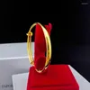 Bracelet Copie Véritable Or 24k Pur Bracelet Femme Simple Lisse Couleur Solide Bijoux 18k 999