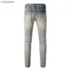 High Jean Amiirii Fashion Purple 2023 Demin Jeans Street Mens Cut Hole Speckle Graffiti Patch Elastic Slim Fit Pants #883