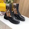 Dress Shoes 2022 New letter Leather Martin Boots Women's Stretch Knit Sock Boot Slimming Ankle boot Round toe lace-up single bootie x0908