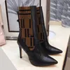 Dress Shoes 2022 New letter Leather Martin Boots Women's Stretch Knit Sock Boot Slimming Ankle boot Round toe lace-up single bootie x0908