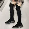 Sexy rendas até o joelho botas femininas outono inverno saltos planos plataforma sapatos góticos femininos coxa longa botas altas moda para meninas sapatos de festa 35-43