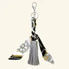 Keychains Leather Tassel Satin Silk Scarves Keychain Bowknot Scarf Pendant Car Purse Bag Keyring Holder Girls Handbag Key Ring Accessories