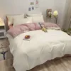 Bedding sets Korean Solid color 4pc Set Twin Queen Size Four Seasons Duvet Cover Flat Sheet Pillowcase Polyester Boys Girls Bed Linen 230907