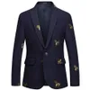 Bee Embroidery Blazer Slim Fit Masculino Abiti Uomo Wedding Prom Tweed Wool For Men Stylish Suit Jacket276h