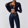 Yoga Outfit 2 3pcs Ensemble Female Set Matching Sets for Women Gym Workout Clothes Tracksuit Running Zipper Jacket Pashmina Leggings 230907