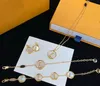 Europe America Style Jewelry Sets Lady Women Engraved V Initials L to V shell Enamel Gold Coin Necklace Earrings Bracelet Sets With Box LVS13 --016