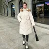 Women's Trench Coats 2023 Fur Collar Long Parka Hooded Down Cotton Puffer Jackets Thick Warm Korean Snowsuit Sleeve Pocket Belt