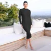 Casual Dresses Women's Autumn-Selling Long-Sleeved High-Necked Fashion Temperament Tight Solid Color High Street Dress.