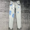 Dhgate zerrissene grau-lila Designer-Hosen, Designer-Jeans für Herren, schwarze Hosen, Baumwolle, Herren-Blue-Jeans, Größe 38, Sommer-Loch-Vintage-Hose, Herren-Markenhosen