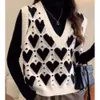 Gilet tricoté avec cœur plié pour femmes, pull Preppy, tendance, Style automne et hiver