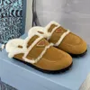 Suede Lamb Fur Flat bottom shoes Winter Round toe Casual slippers Leather rubber sole slip on flats Luxury Designer Dress Genuine Leather Closed toes shoes