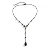 Pendant Necklaces Goth Black Water Drop Crystal Chest Chain Necklace for Women Collares Vintage Sexy Link Choker Y2K Halloween Jewelry Accessories 230908