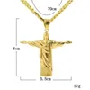 Edelstahl Gold Christus der Erlöser Kreuz Anhänger Brasilien Rio De Janeiro Statue Jesus Stück mit 5 mm kubanischer Kette Halskette2704