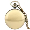 Montre de poche à couverture lisse en Bronze Antique, à Quartz, affichage analogique, horloge pour hommes et femmes, pendentif FOB, chaîne reloj de bolsillo222T