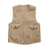 Men's Vests Sw191021 Men Cargo Canvas Waistcoat Cotton Pocket Khaki Vintage Hunting Outdoor Camping Simple Fashion Sport Solid Color Vest 230909