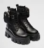 Vinter toppmärke Monolith Women Boots Chunky Lug Soles Black Brushed Leather Combat Boot Party Wedding Lady Motorcykelstövlar EU35-41