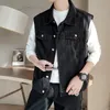 Gilet da uomo Gilet di jeans da uomo elegante e fresco Vestibilità ampia con cappuccio Felpa con cappuccio da strada Gilet retrò senza maniche Giacca di jeans per uomo 230908