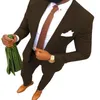 Nieuwe Koffie Mannen Pak Mode 2 Stuk Notch Revers Platte Smoking Bruidsjonkers Blazer Voor Bruiloft Afstuderen Party240g