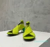 2023 Esigner Bayan Elbise Ayakkabıları Sonbahar Moda Yeşil Kontrast Örgü Kare Kafa Çık İçi Döşe Yüksek Topuk Tek Ayakkabı Kayma Elastik Şerit Gündelik Kadın Ayakkabı 35-41